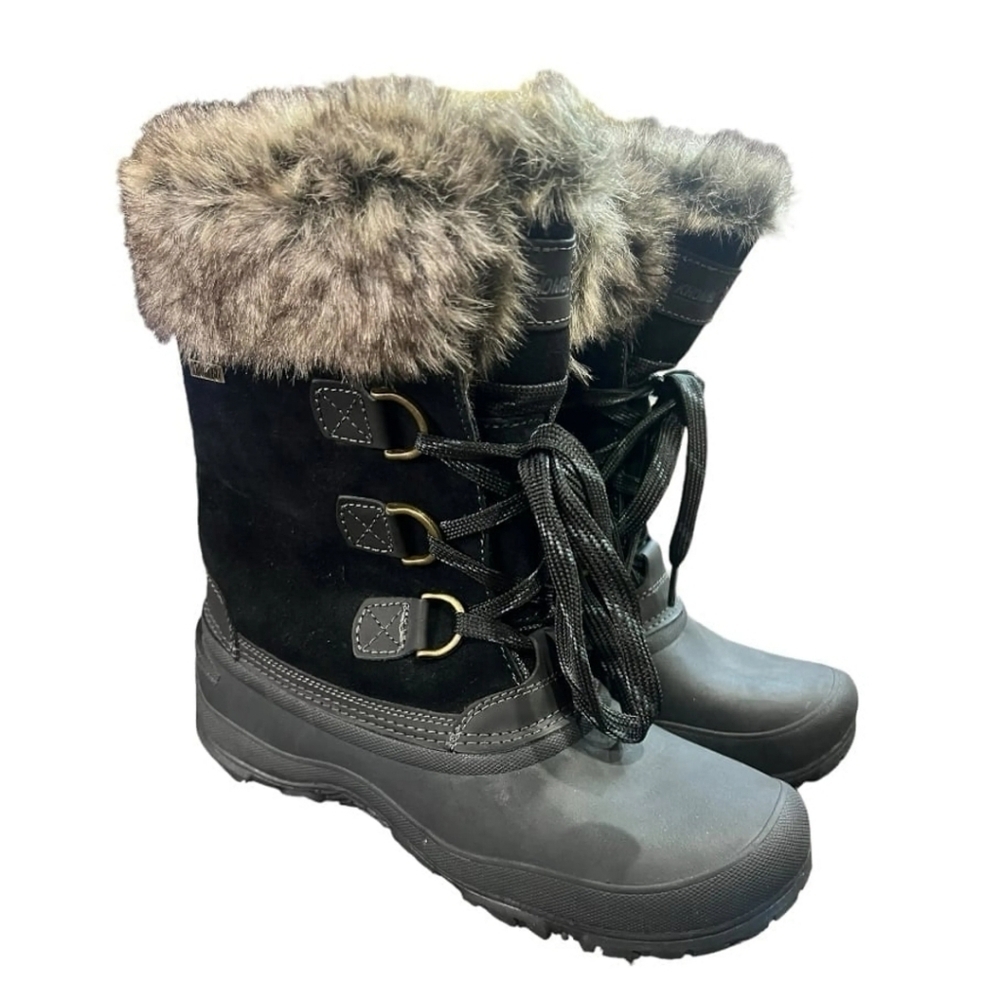 Khombu Slope leather rubber faux fur black snow rain winter boots sz 7